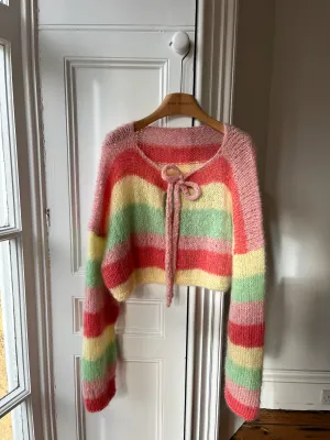 1of3 Fluffy Mohair Stripe Knit Cardigan (Sample)