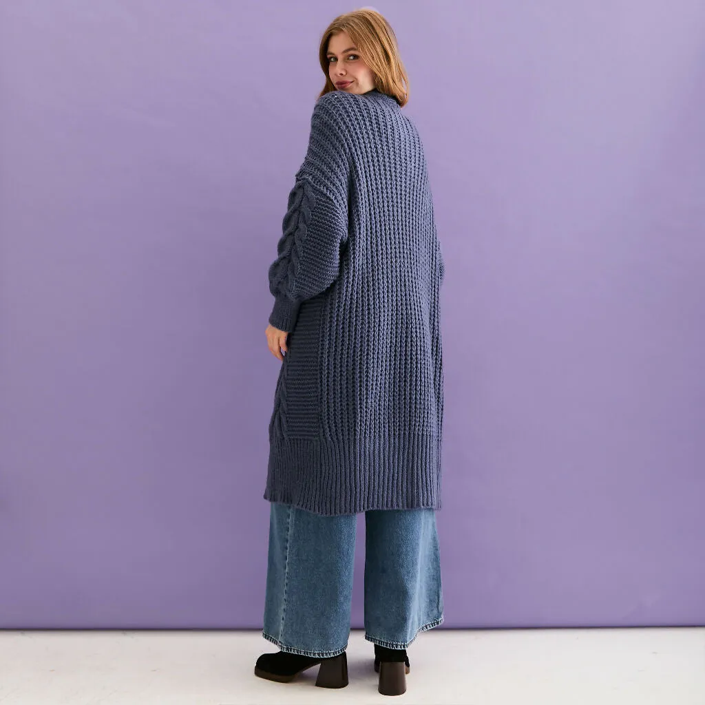 Alex Cable Balloon Sleeve Maxi Cardigan - Denim