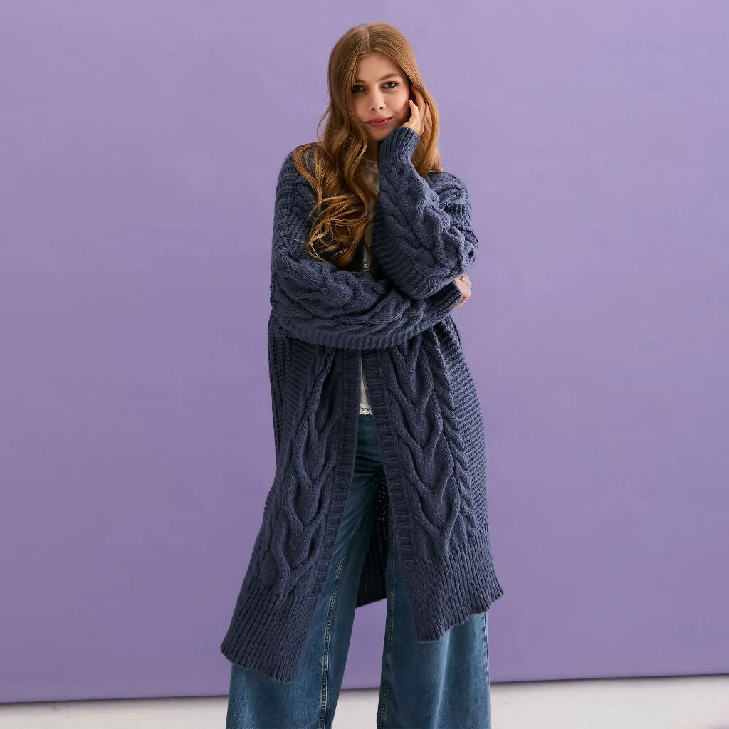 Alex Cable Balloon Sleeve Maxi Cardigan - Denim