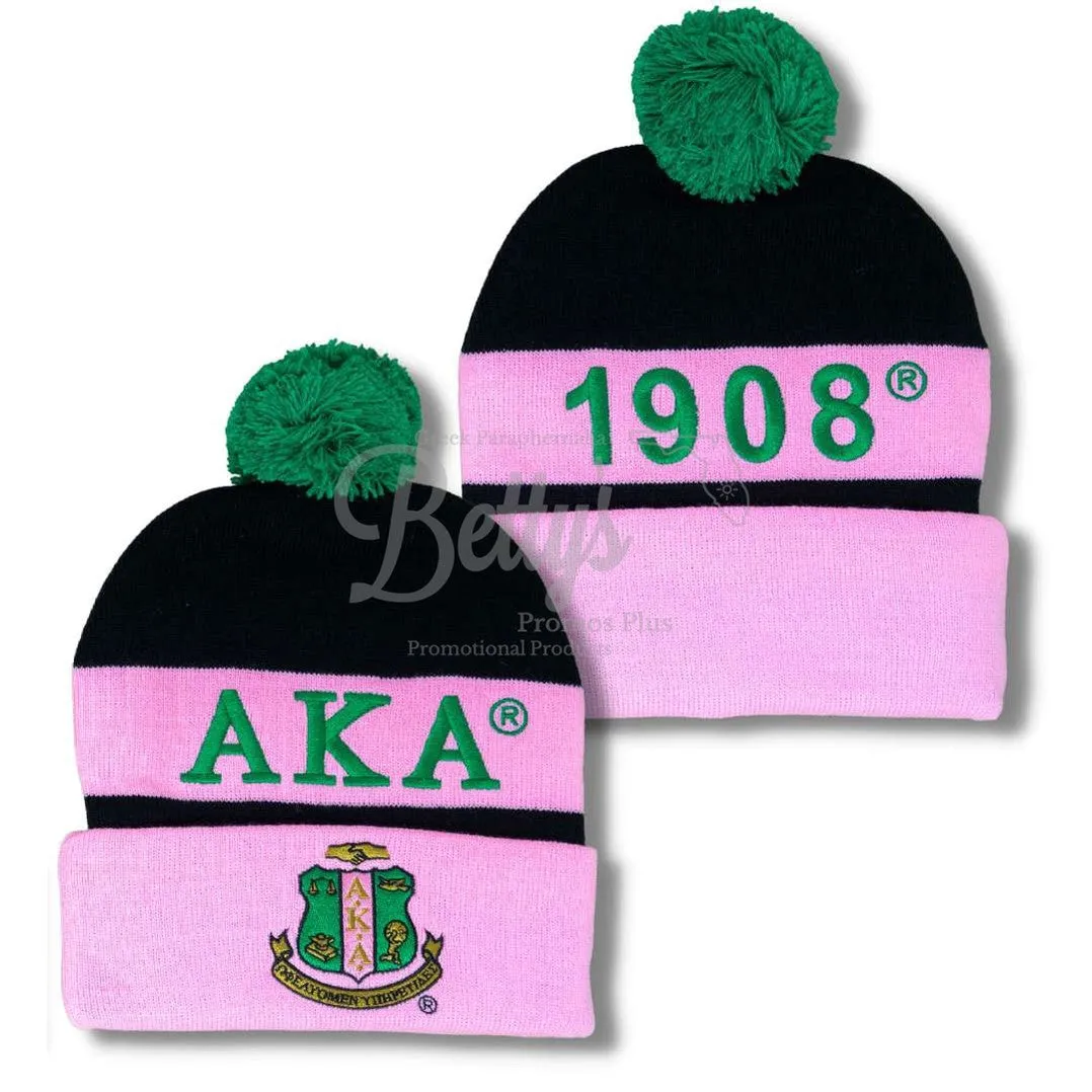 Alpha Kappa Alpha AKA 1908 Embroidered Shield Knit Crest Beanie