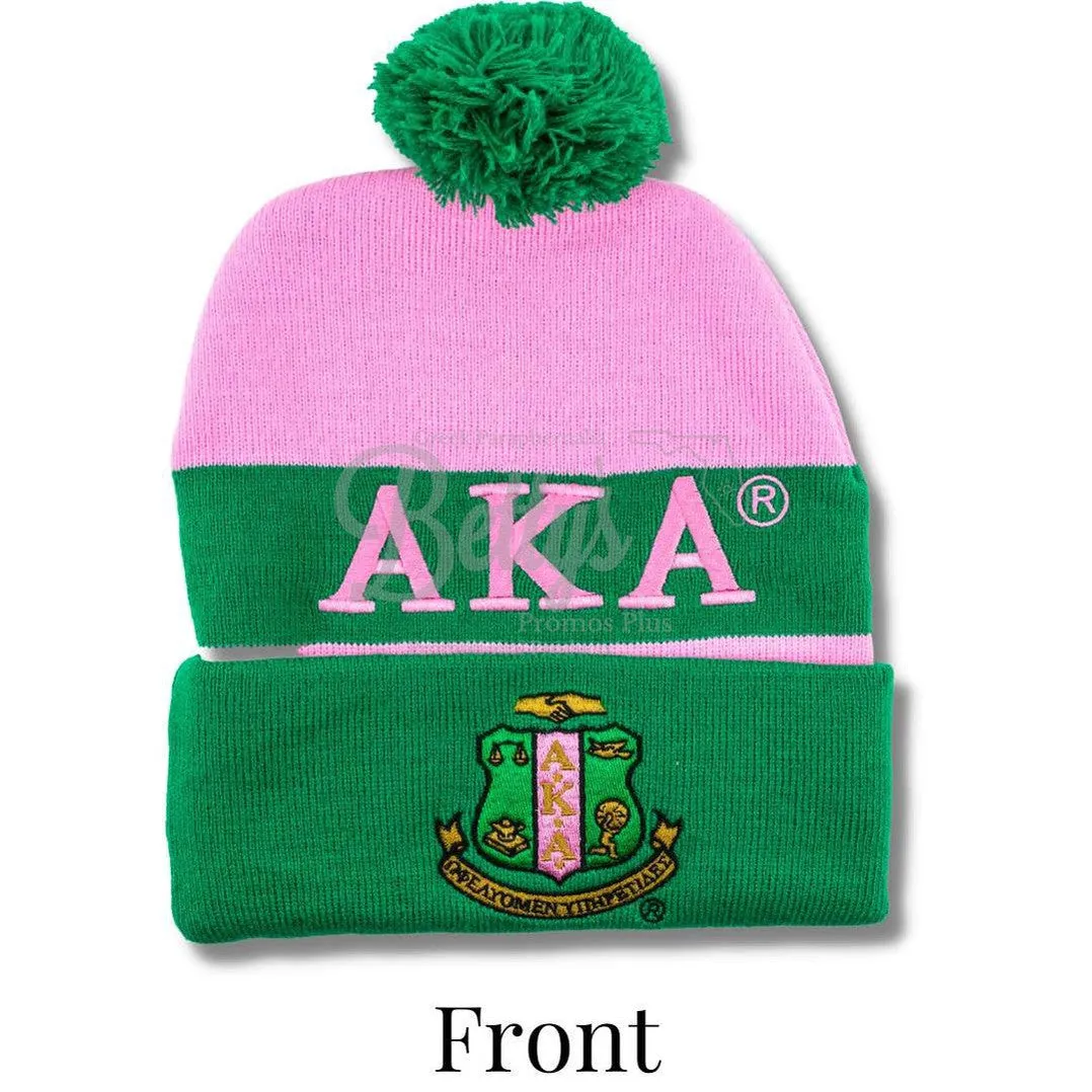 Alpha Kappa Alpha AKA 1908 Embroidered Shield Knit Crest Beanie