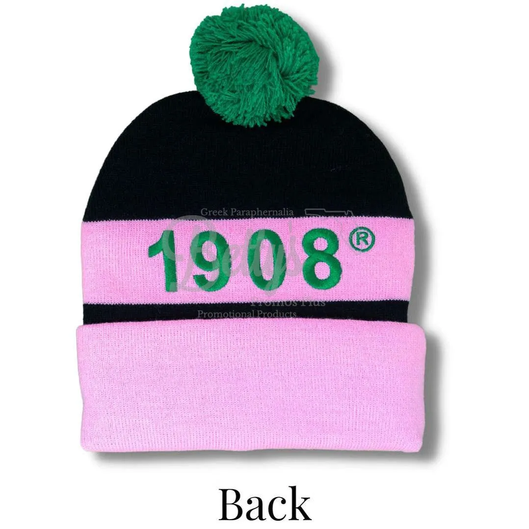 Alpha Kappa Alpha AKA 1908 Embroidered Shield Knit Crest Beanie