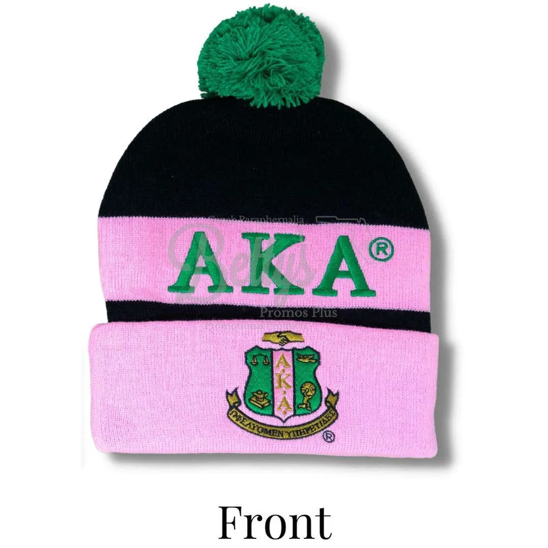 Alpha Kappa Alpha AKA 1908 Embroidered Shield Knit Crest Beanie