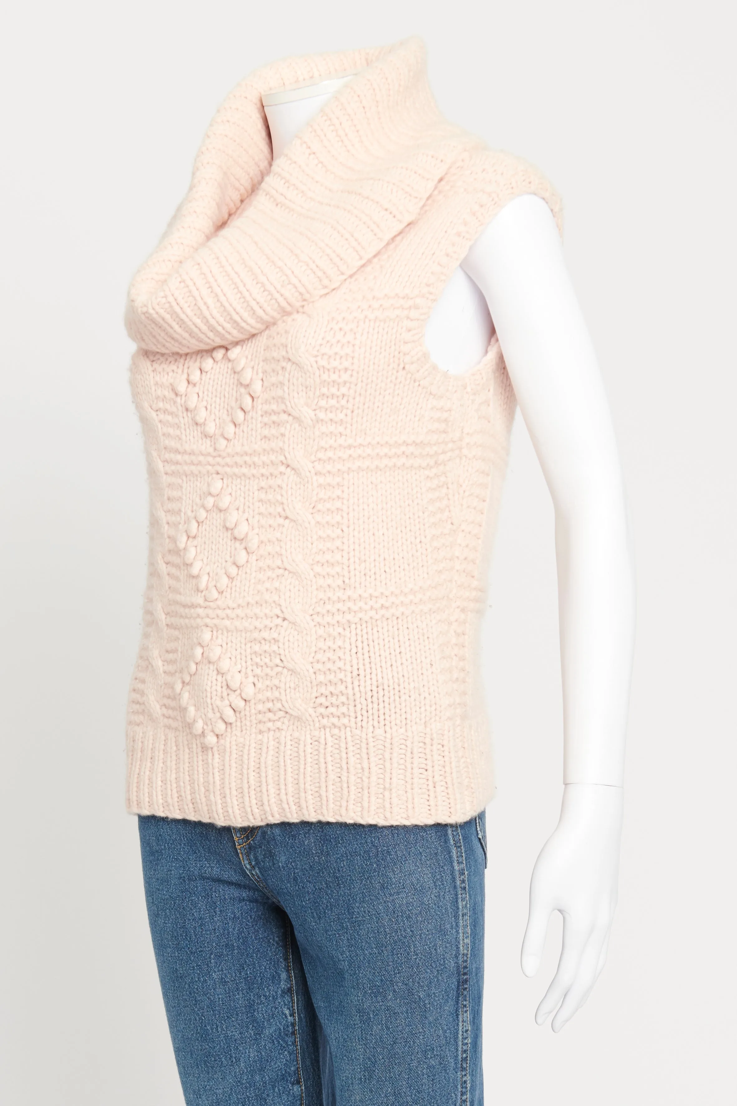 Baby Pink Cashmere Roll Neck Sleeveless Preowned Sweater