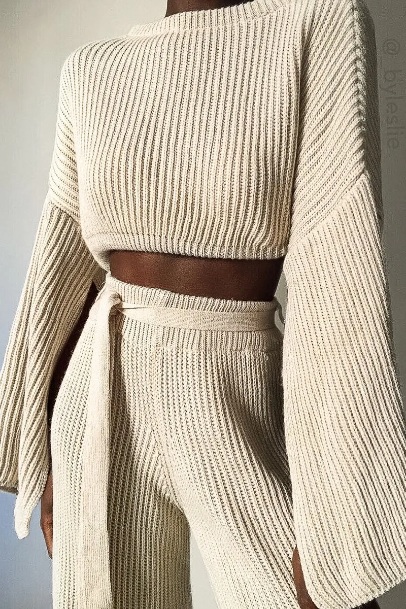 Beige Chunky Knit Loungewear Set - Harper