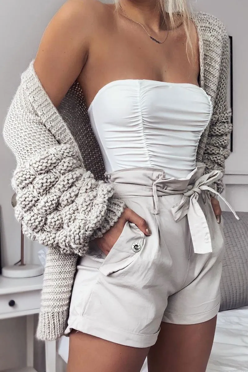 Beige Chunky Knit Oversized Cardigan - Eaden