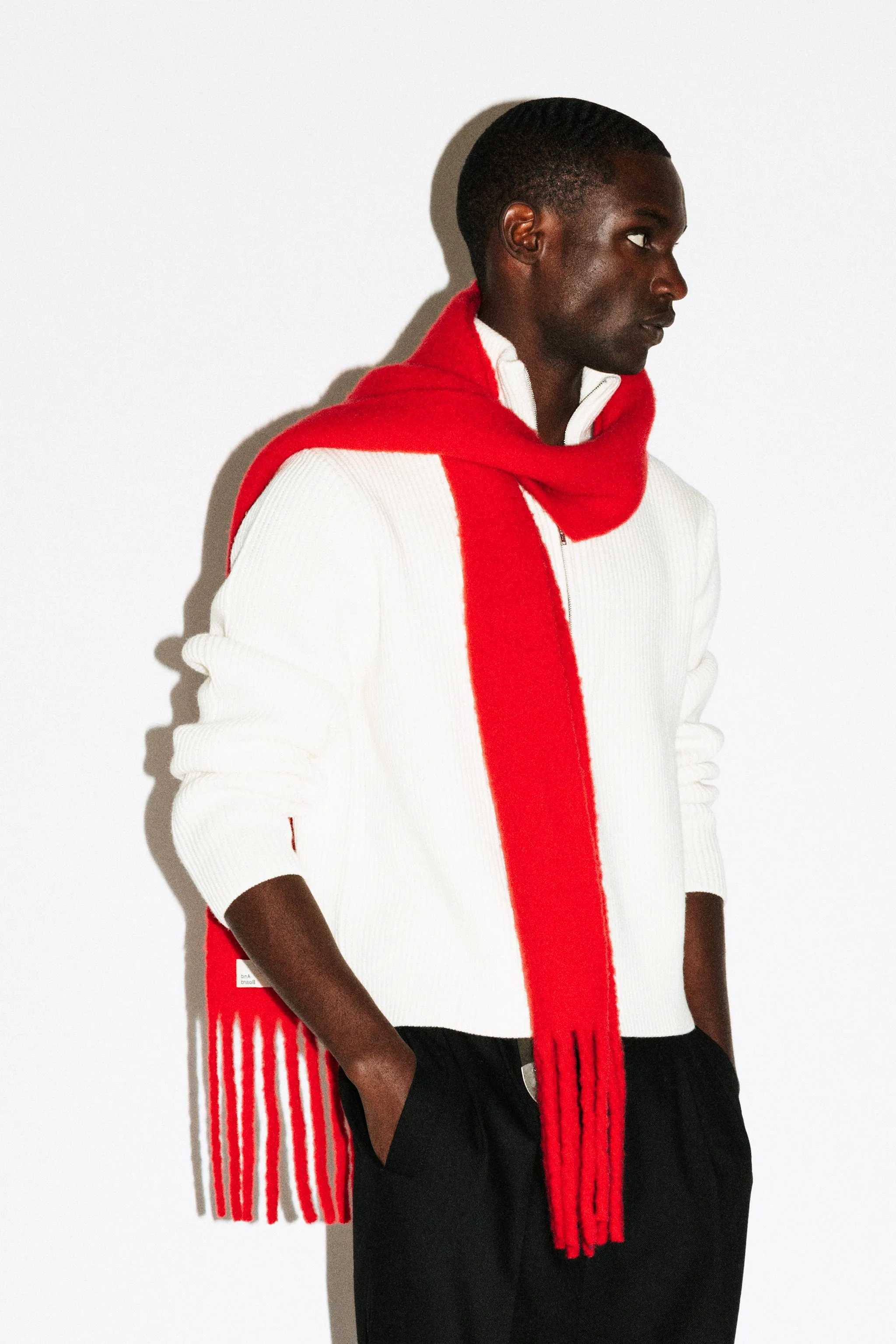 Beverly Brushed Wool Textural Scarf  |  Red