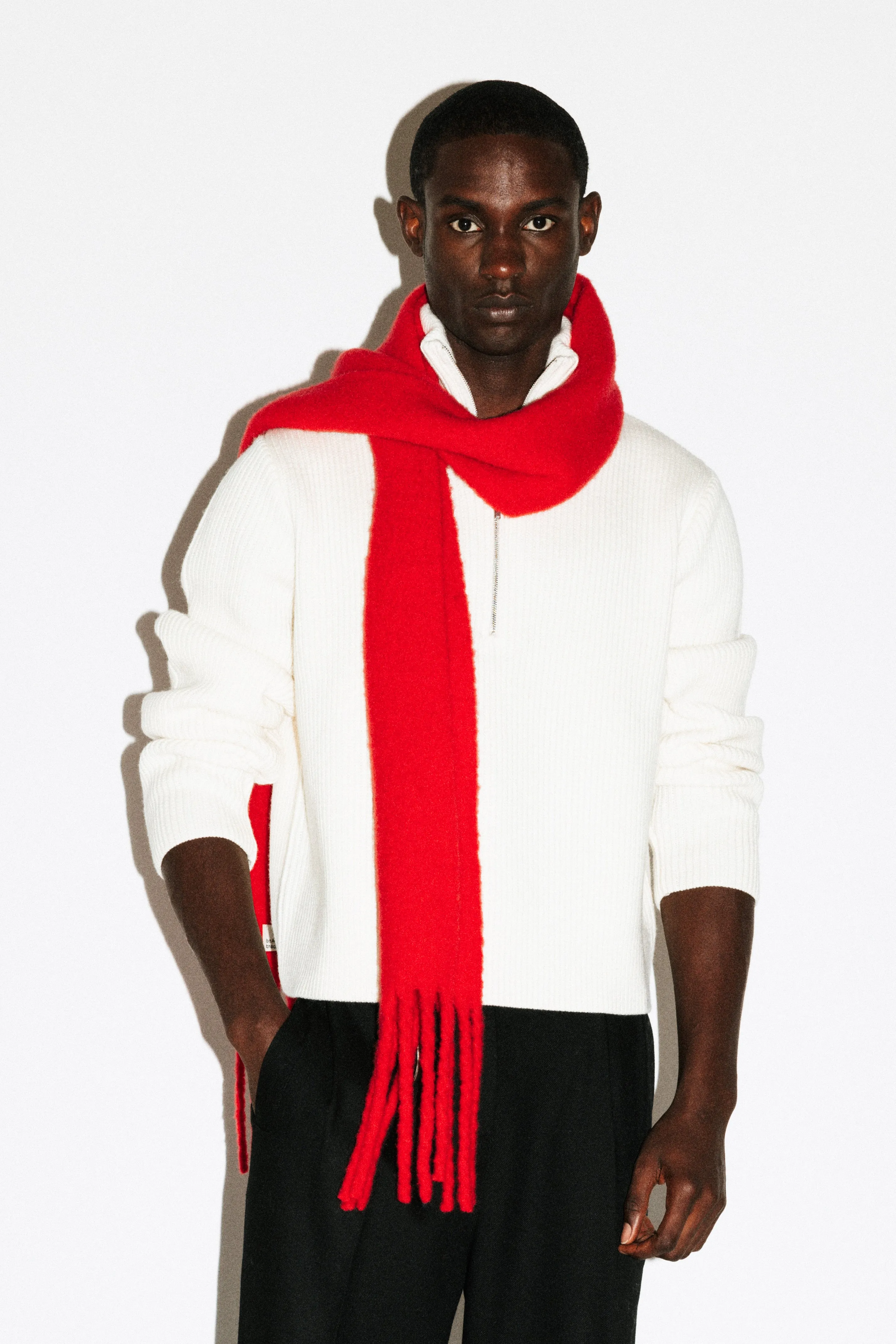 Beverly Brushed Wool Textural Scarf  |  Red