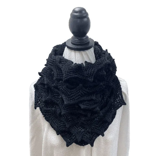 Black Angular Ruffles Crochet Infinity Scarf