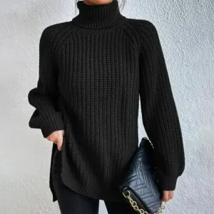 Black Knit Turtleneck Sweater