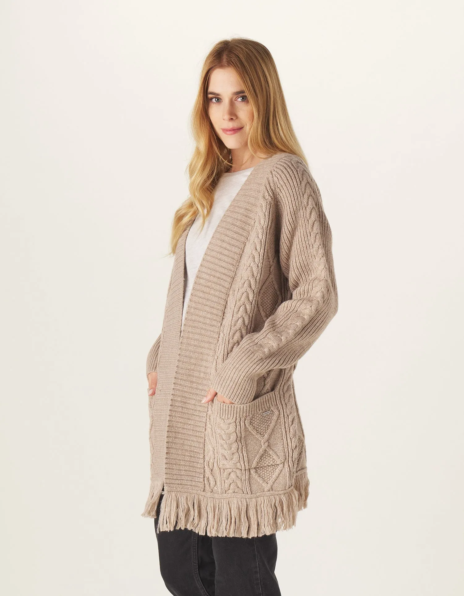 Blake Fringe Cardigan in Oatmeal