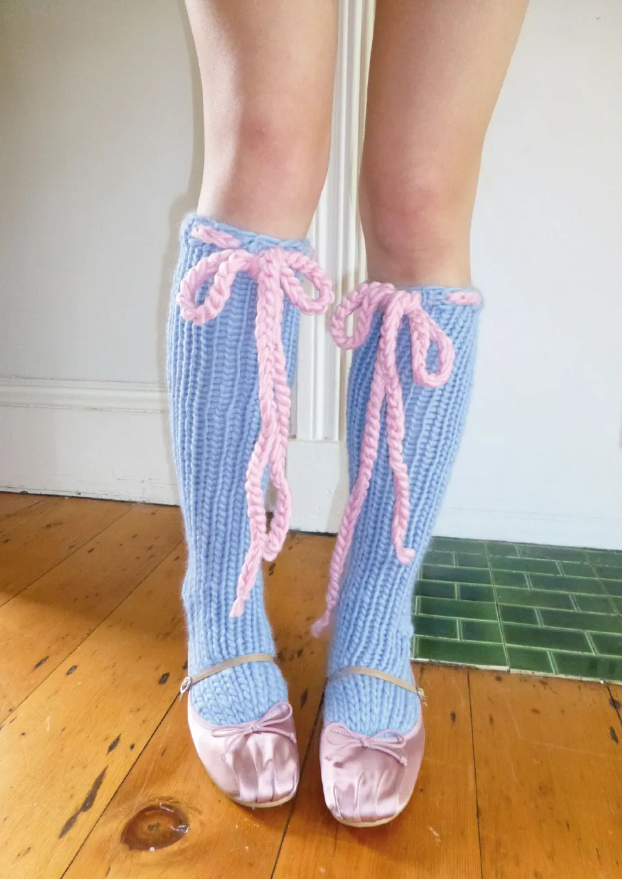 Blue Knee High Chunky Knit Socks (Sample)