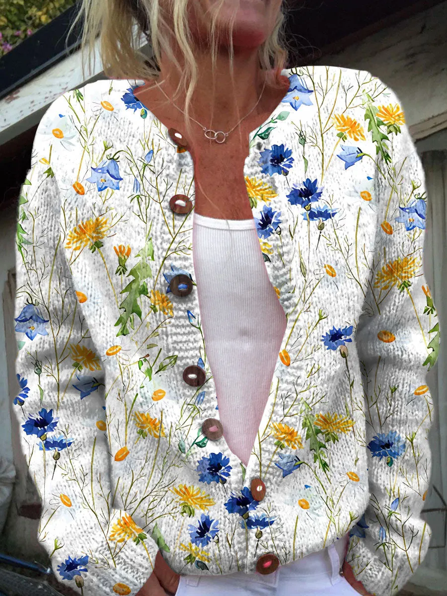 Bohemian Chic Floral Knit Cardigan Sweater Knitwear