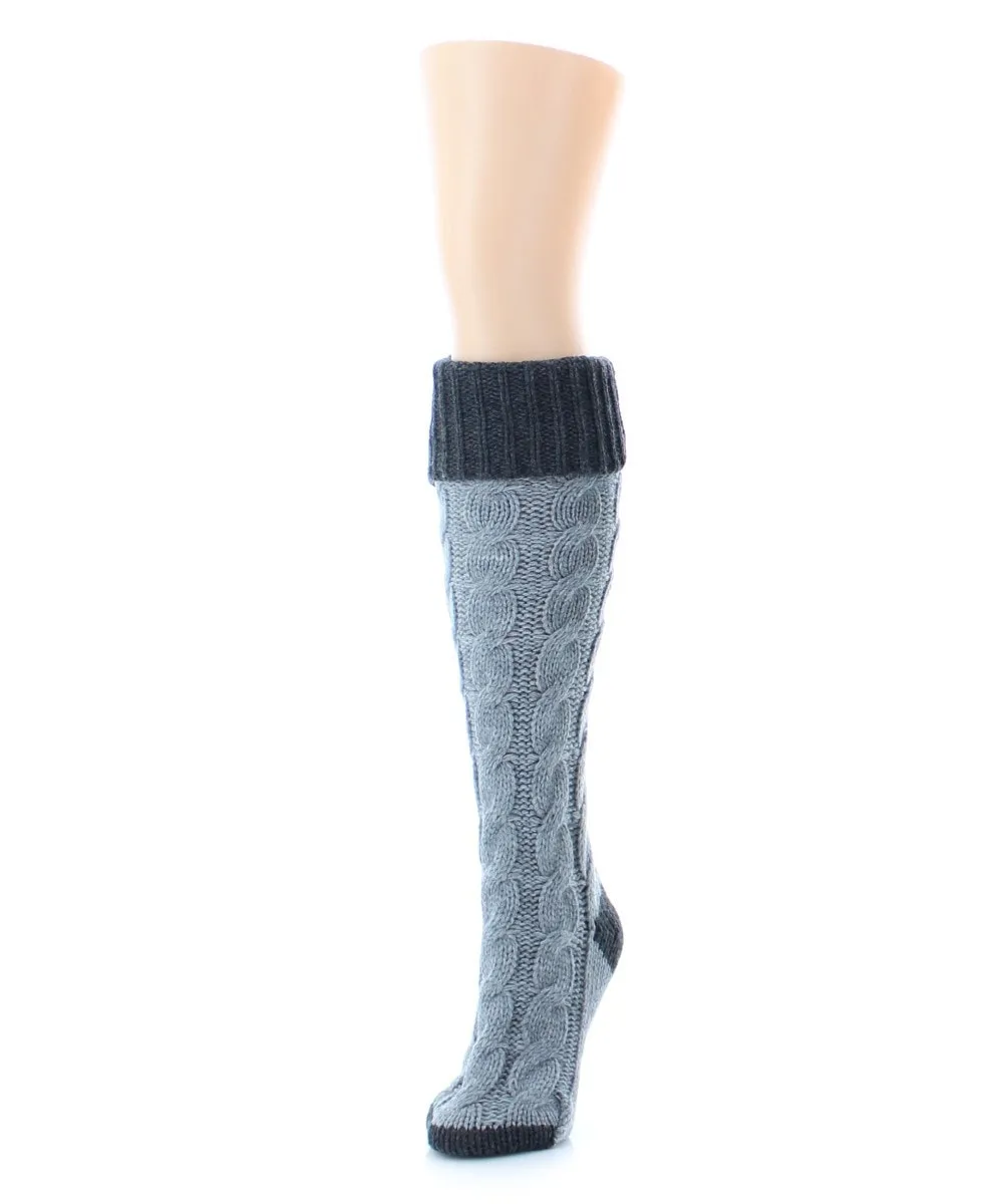 Braid Tip Chunky Knit Two Tone Knee High Socks