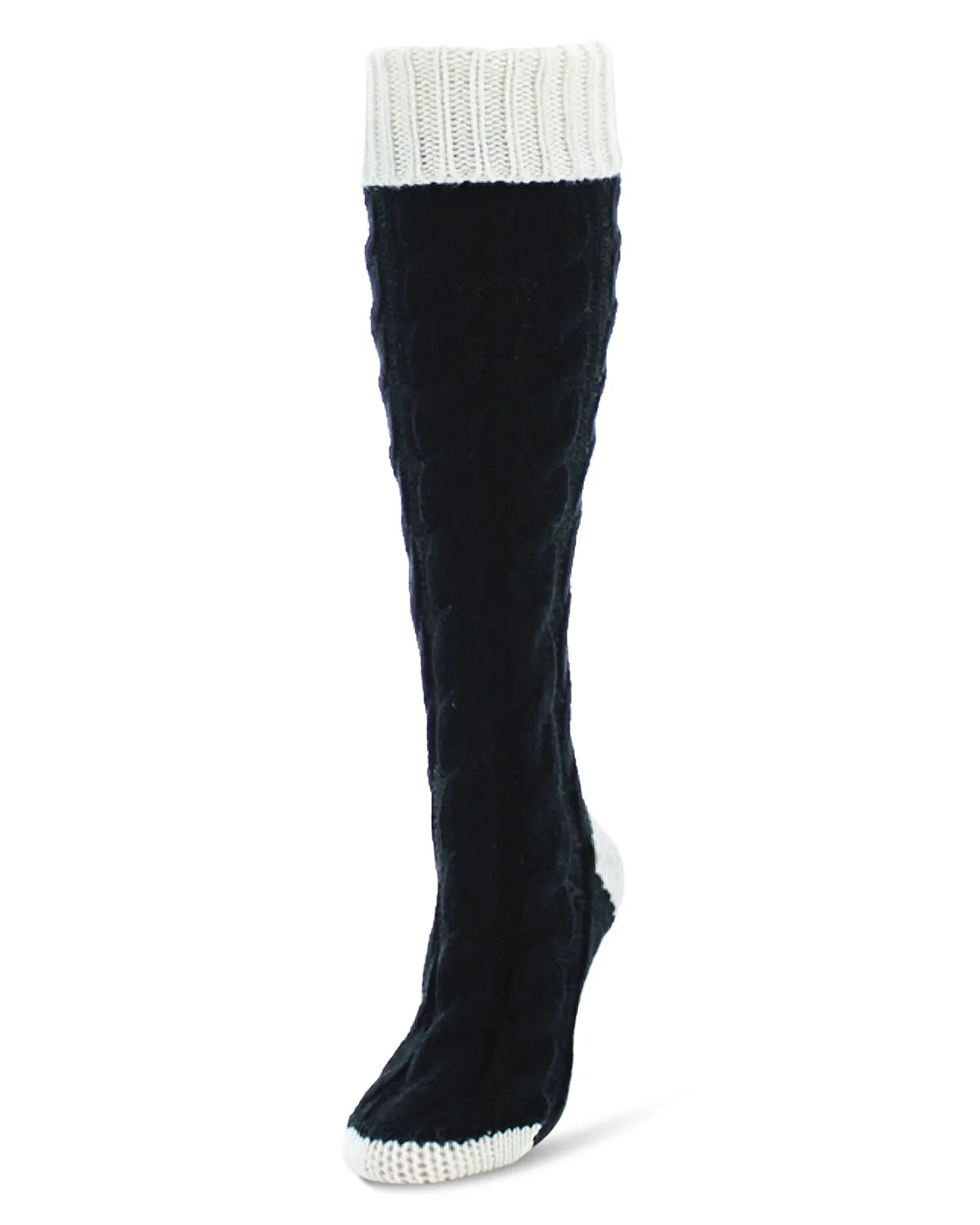 Braid Tip Chunky Knit Two Tone Knee High Socks