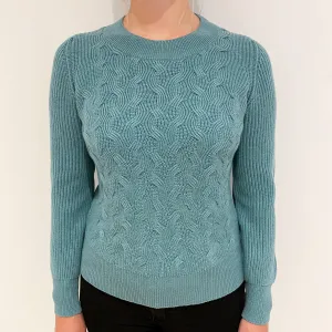 Brand New Scottish Sea Green Cashmere Chunky Crew Neck Jumper Small