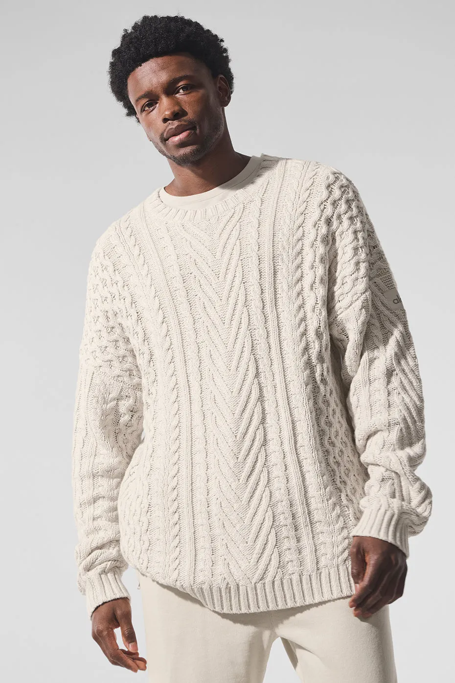 Cable Knit Crew Neck Sweater - Bone