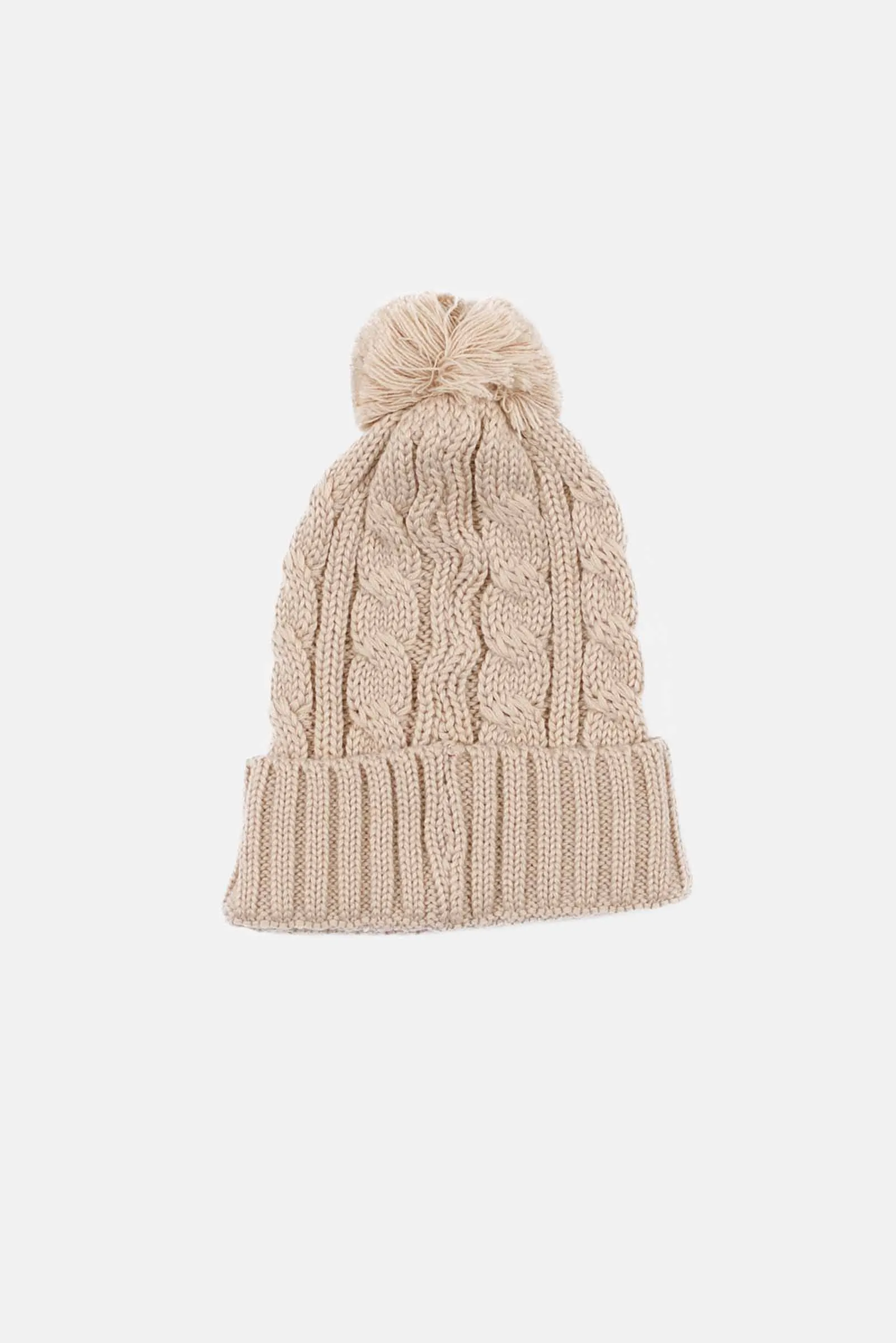 Cable Knit Pom Pom Beanie Cream