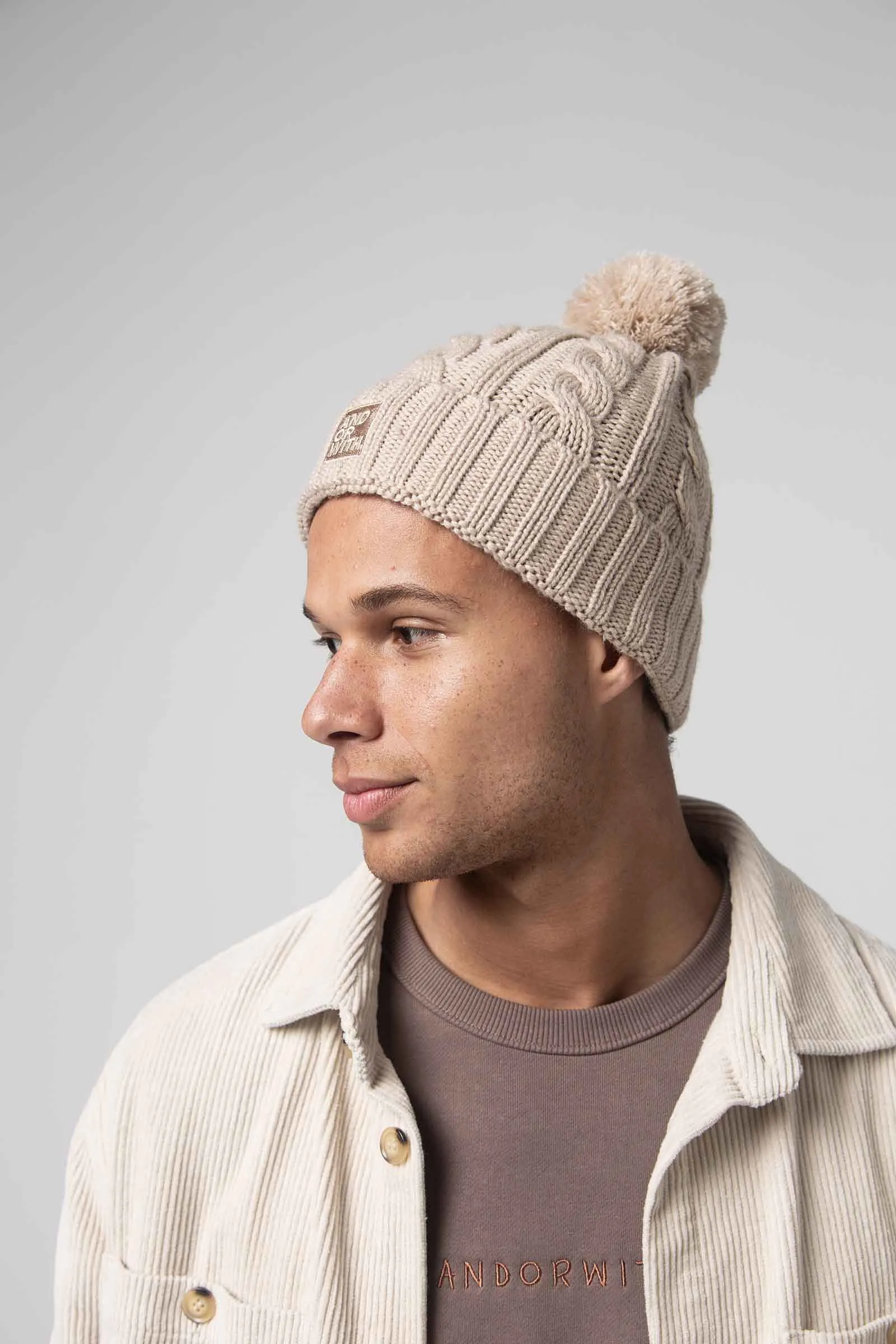 Cable Knit Pom Pom Beanie Cream