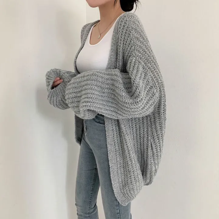 Casual Loose Comfy Chunky Open Knit Lantern Cardigan Sweater Knitwear