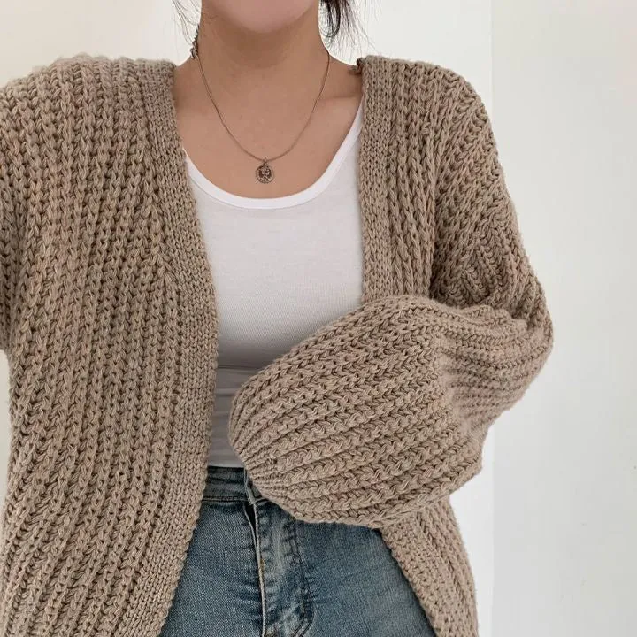 Casual Loose Comfy Chunky Open Knit Lantern Cardigan Sweater Knitwear