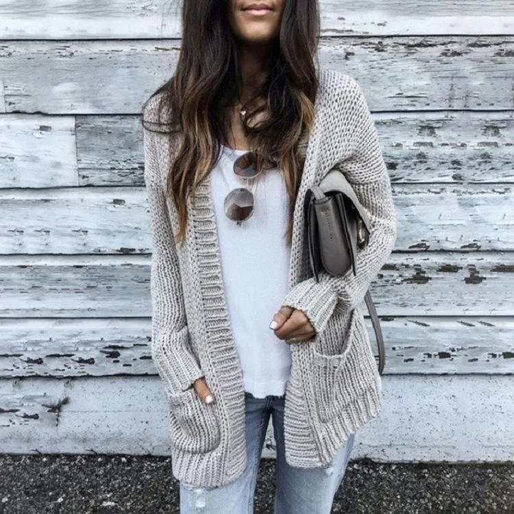 Casual Loose Comfy Chunky Open Knit Lantern Cardigan Sweater Knitwear