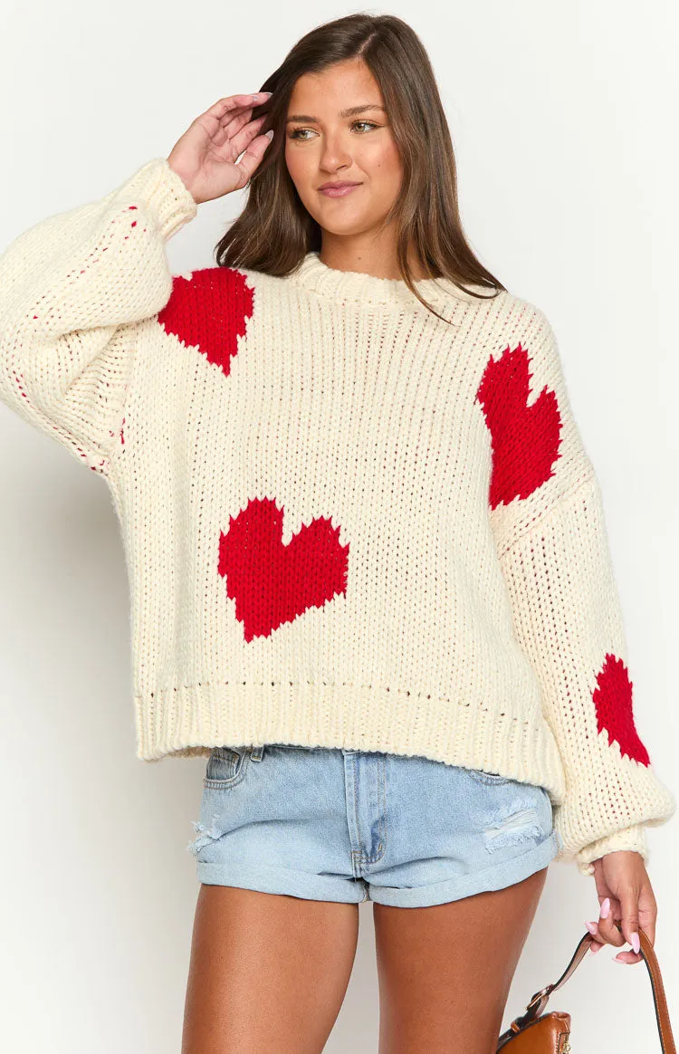 Chandi Cream Heart Chunky Knit Sweater