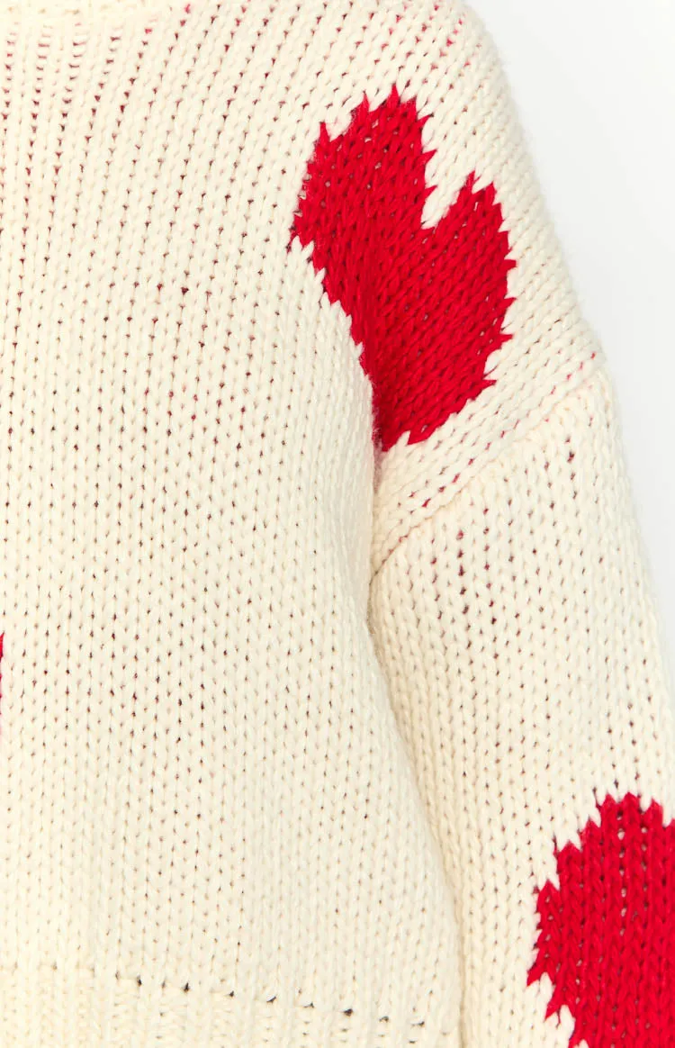 Chandi Cream Heart Chunky Knit Sweater