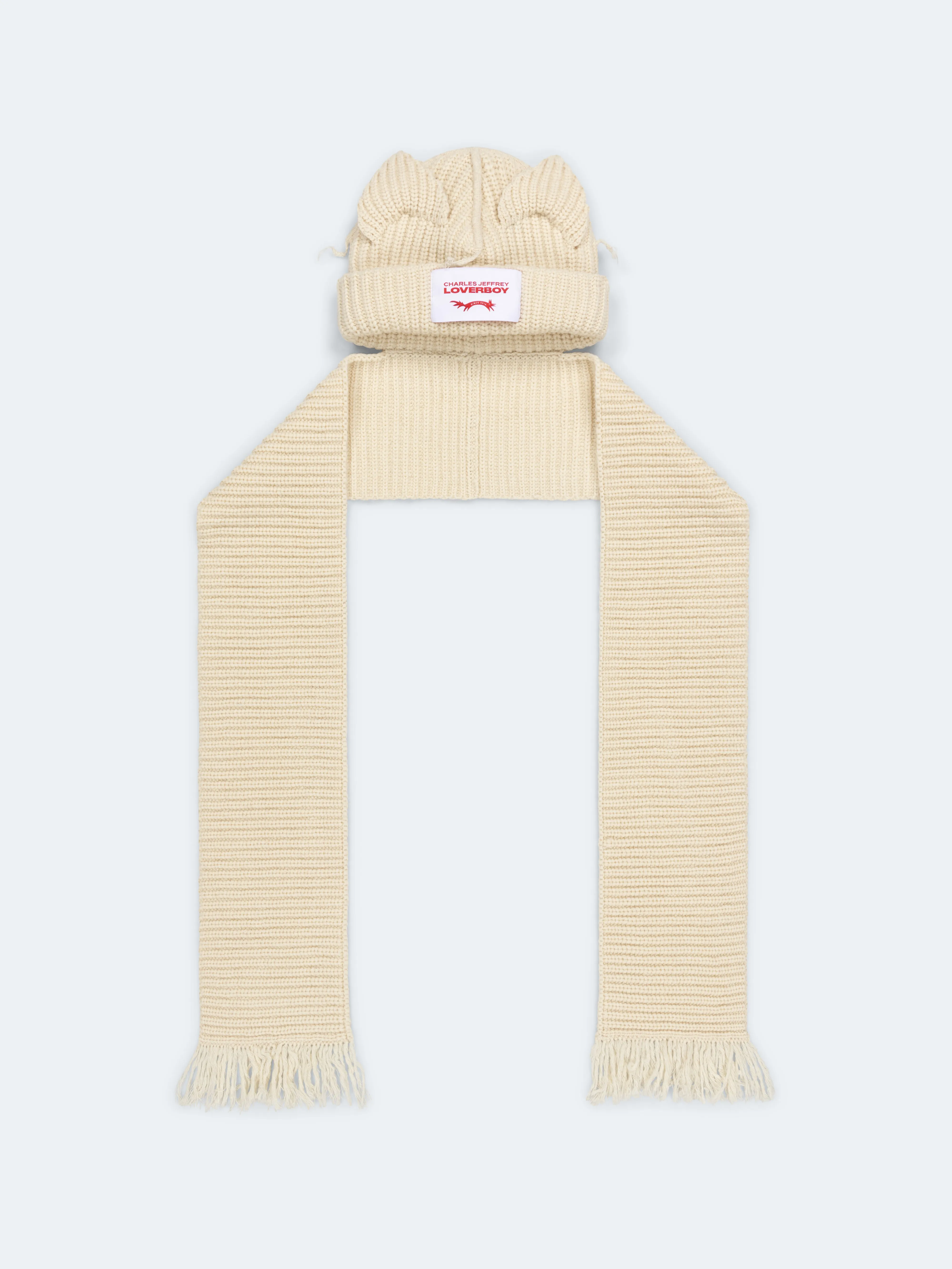 CHARLES JEFFREY LOVERBOY - CHUNKY EARS BEANIE SCARF in ECRU