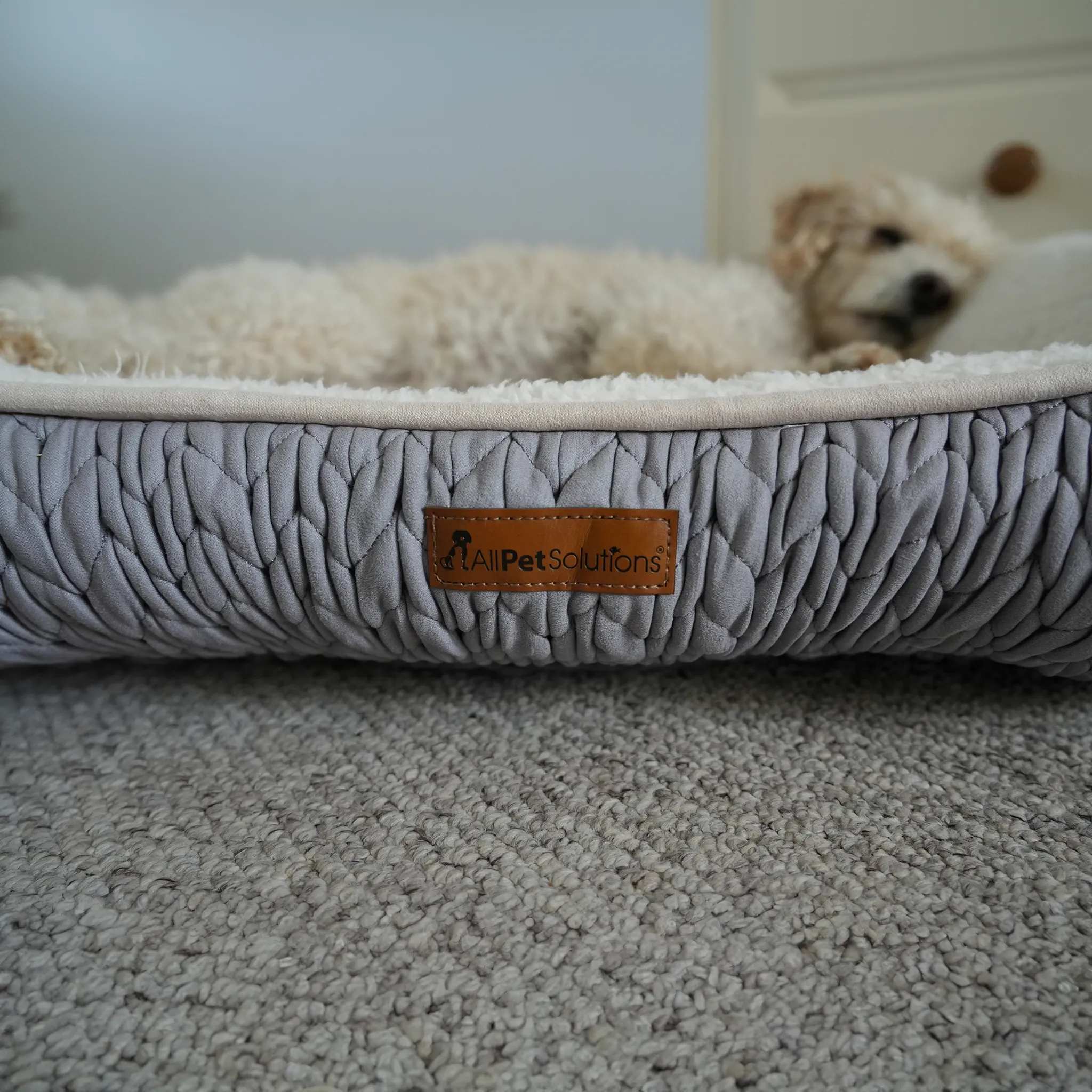 Charlie - Grey Chunky Knit Design Dog Bed - Size S/M/L