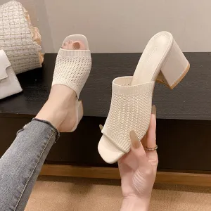 Chunky Block Heel Knit Sandals