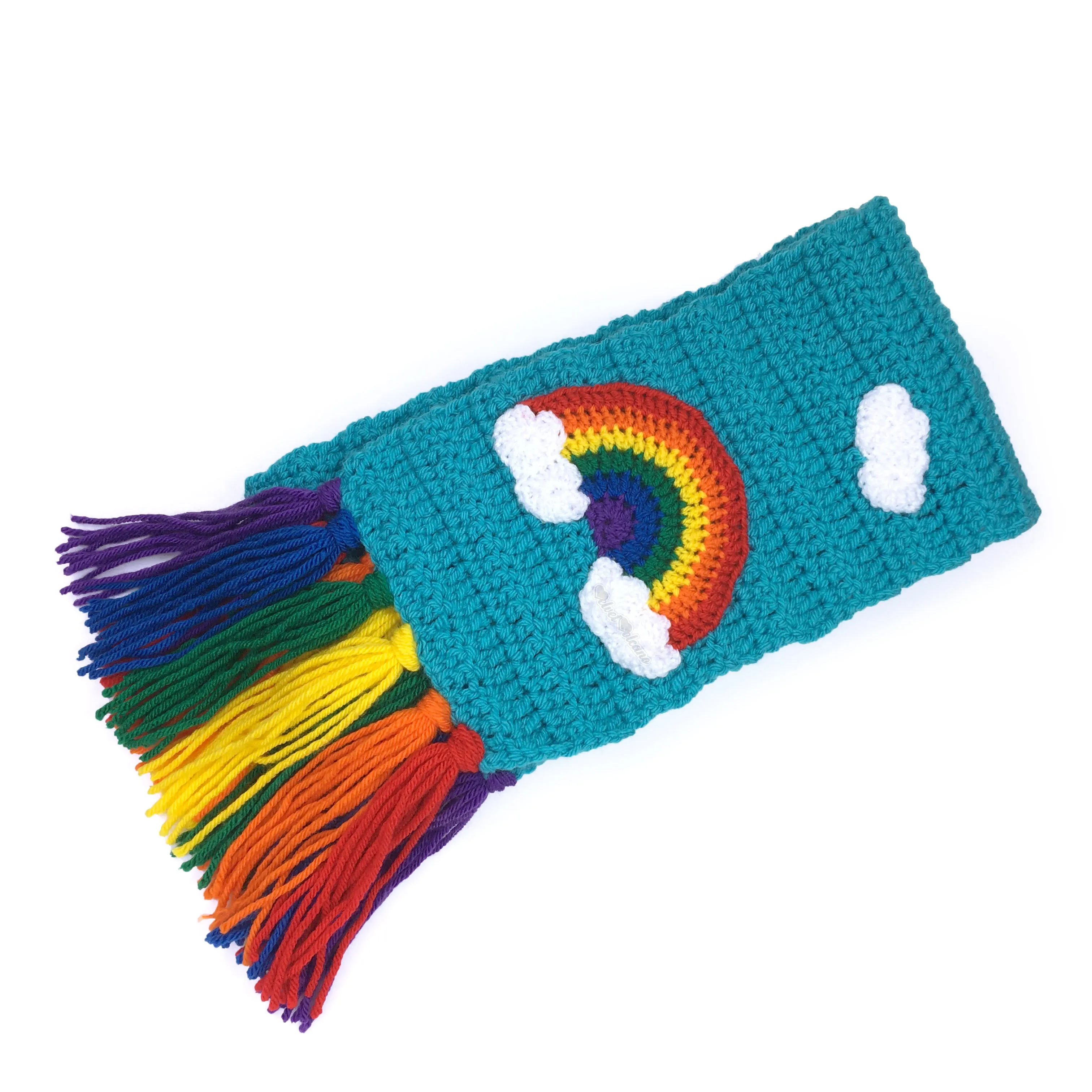 Chunky Bright Rainbow Cloud Scarf & Fingerless Gloves Set (Turquoise)