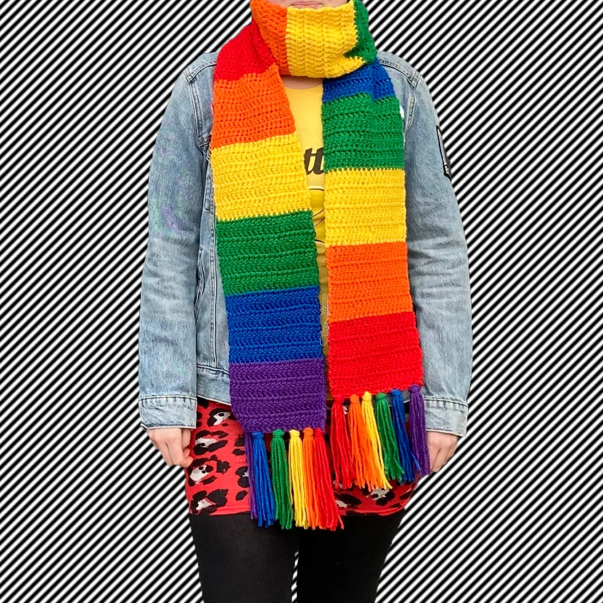 Chunky Bright Rainbow Striped Scarf