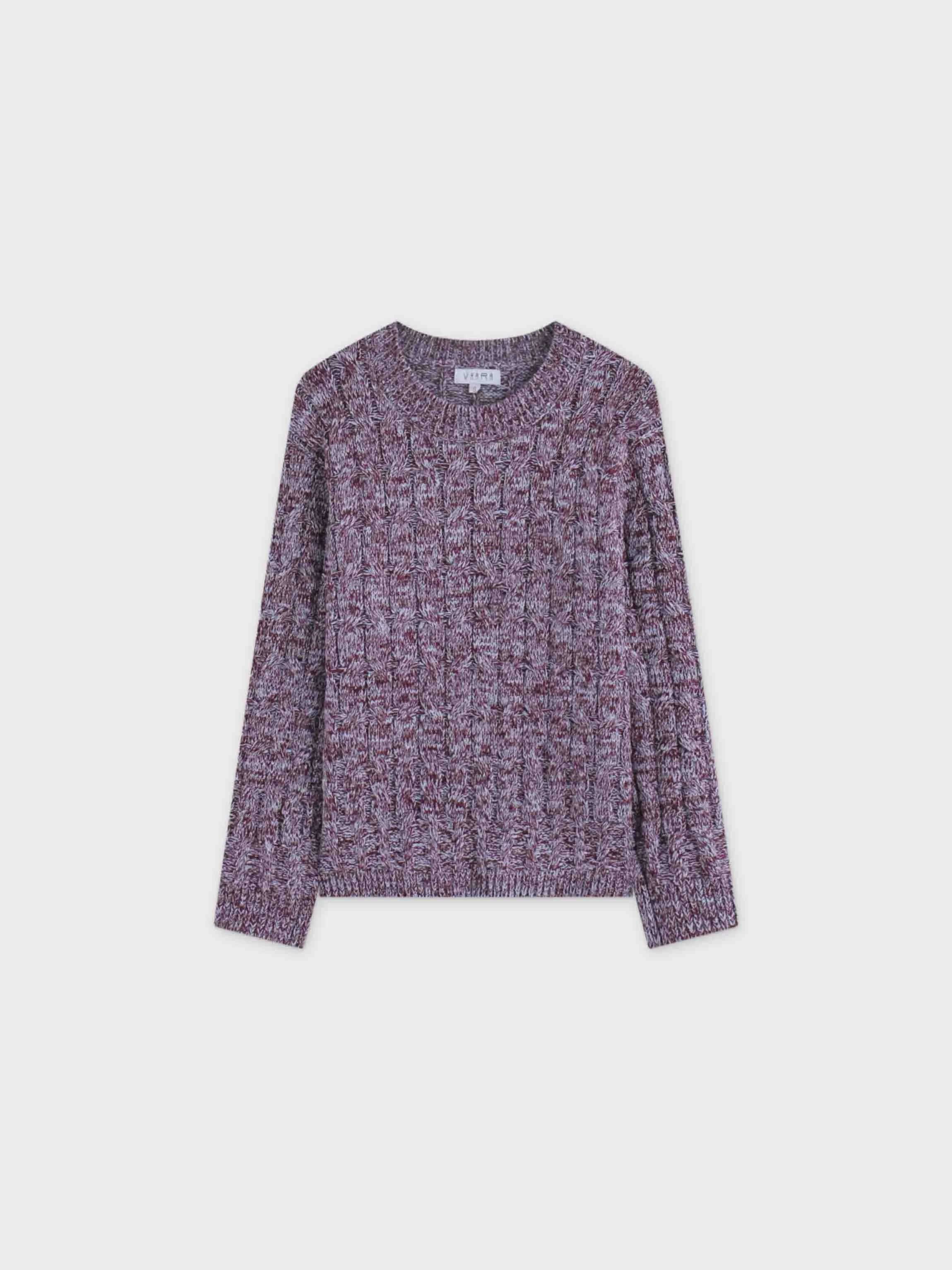 Chunky Heathered Cable sweater-Maroon/Grey