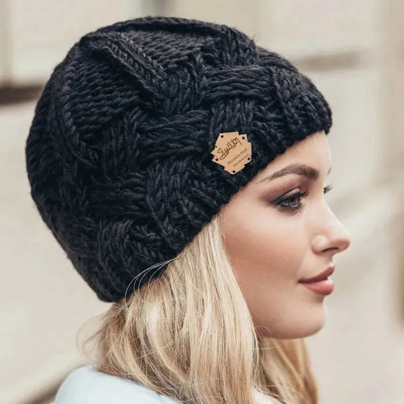 Chunky Knit Beanie with Logo Patch