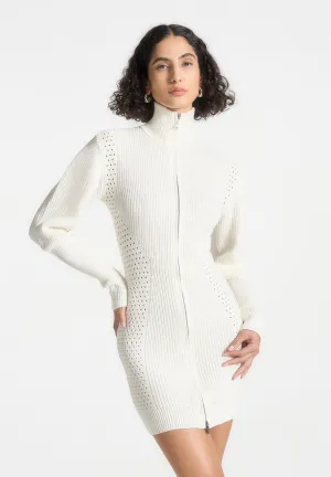 Chunky Knit Contour Jumper Dress - Off White