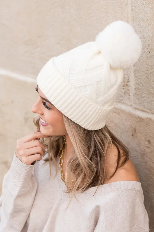 Chunky Knit Fur Pom Beanies