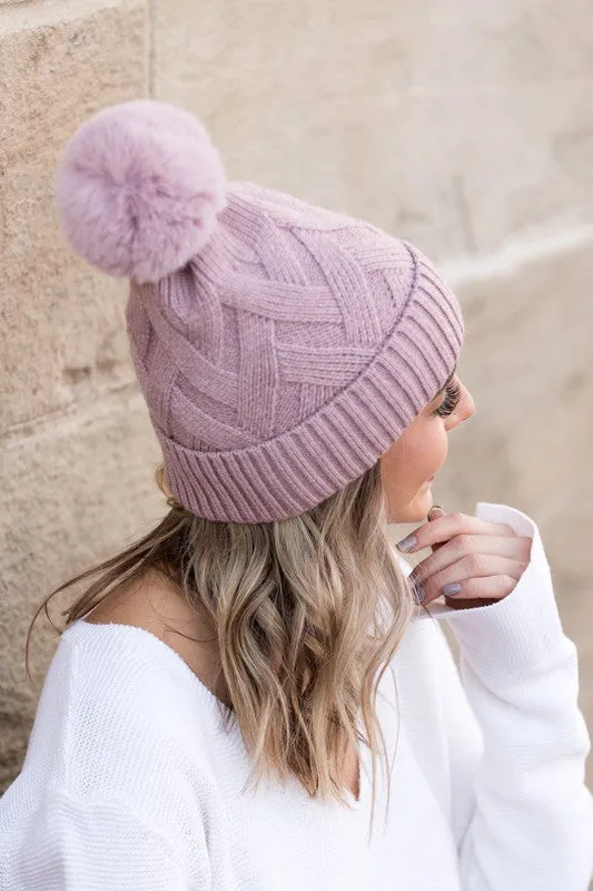 Chunky Knit Fur Pom Beanies