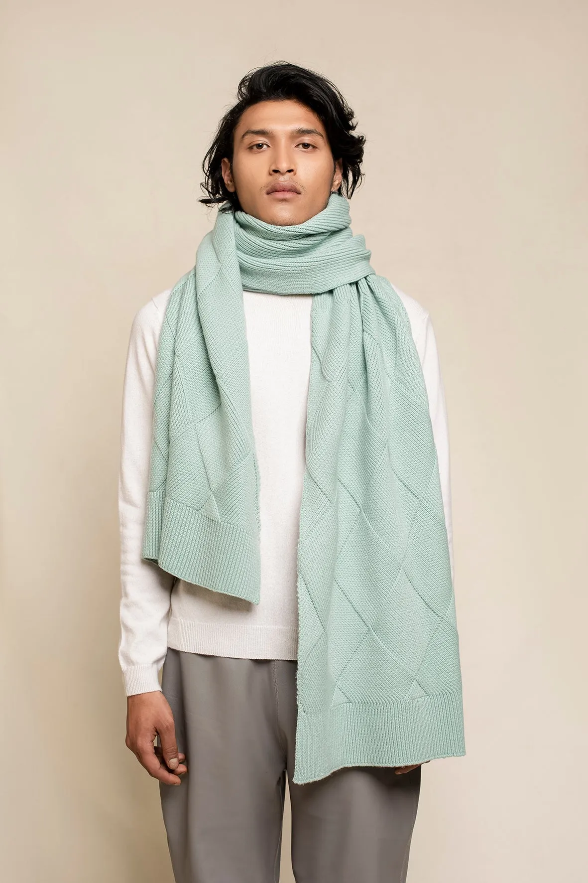 Chunky Lattice Knitted Wool Cashmere Scarfs