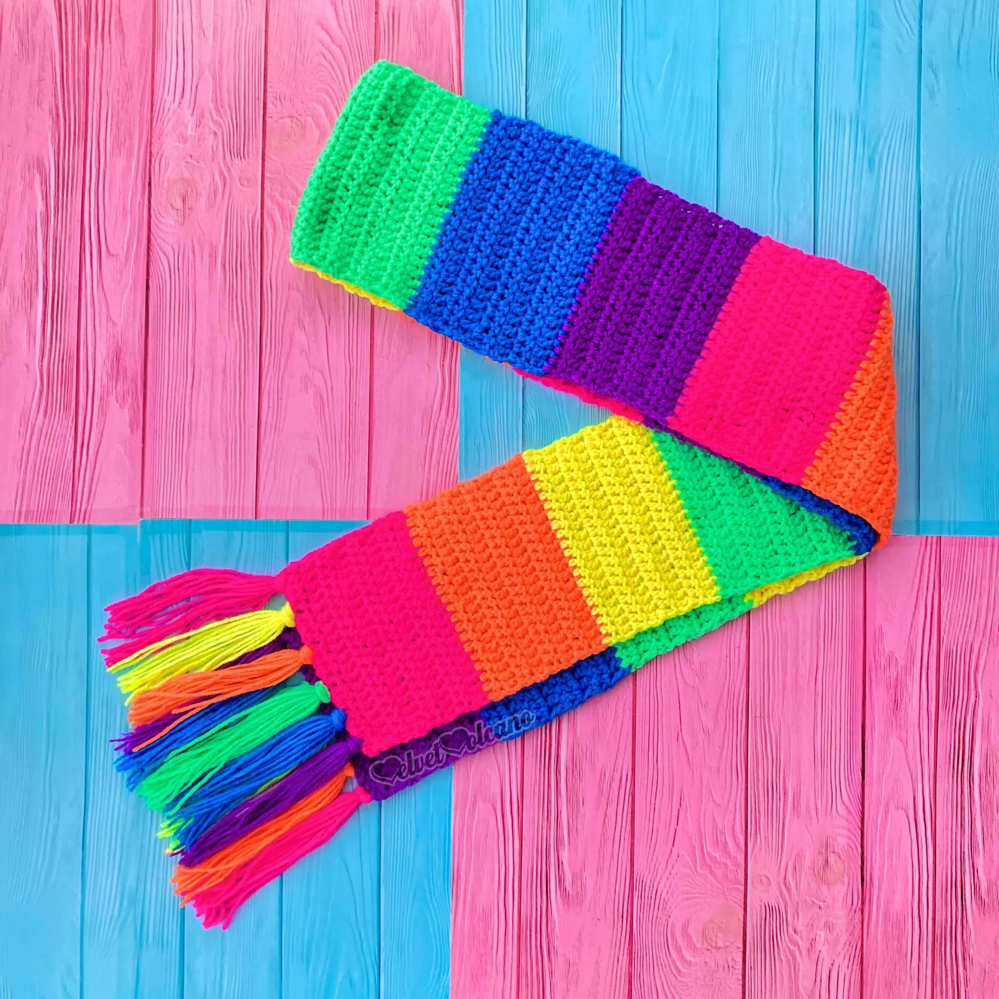 Chunky Neon Rainbow Striped Scarf