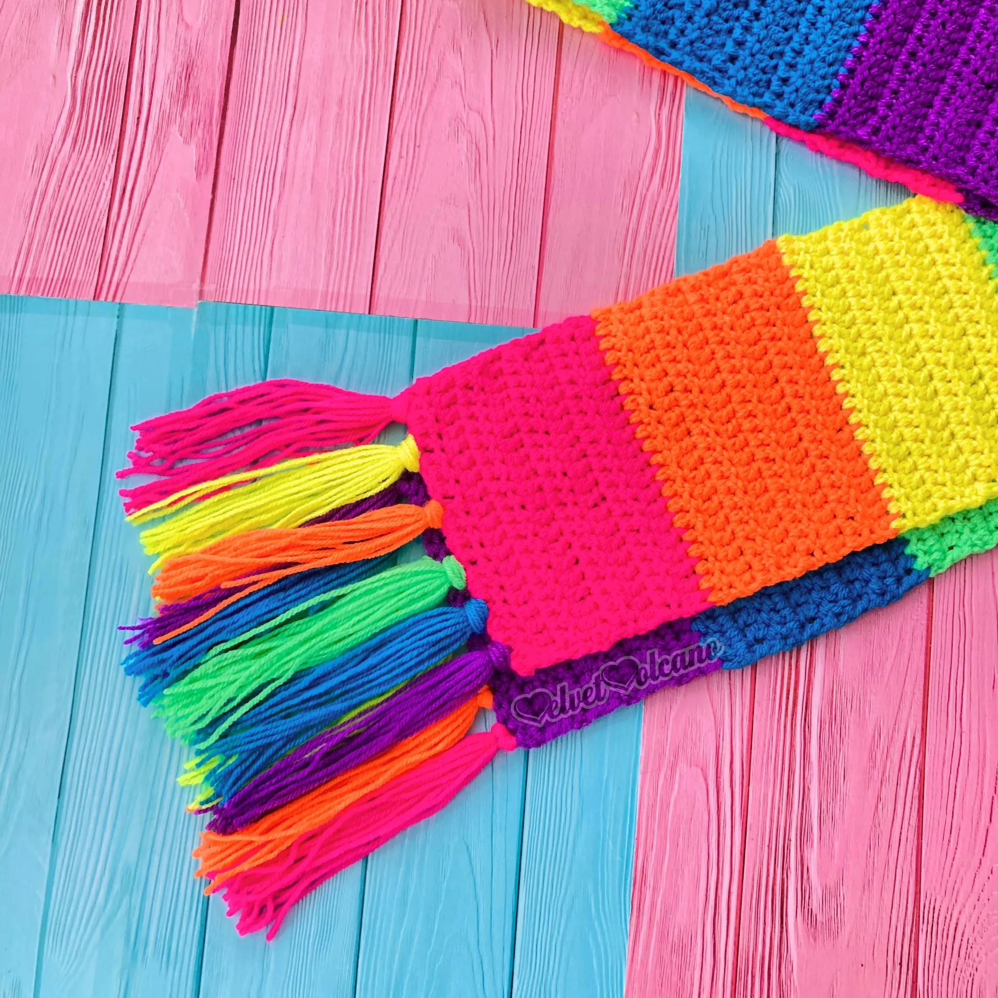 Chunky Neon Rainbow Striped Scarf