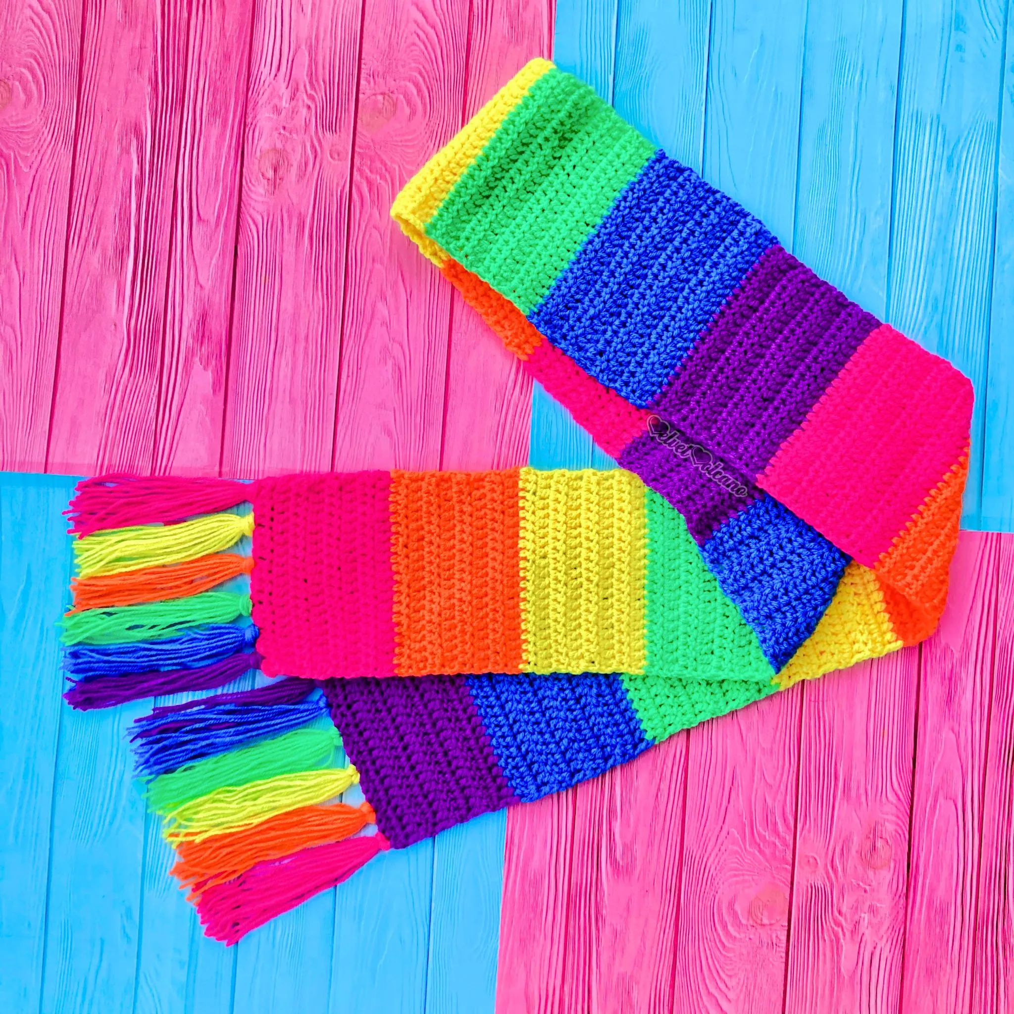 Chunky Neon Rainbow Striped Scarf