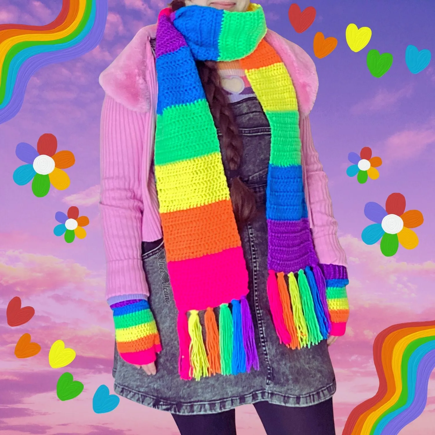 Chunky Neon Rainbow Striped Scarf