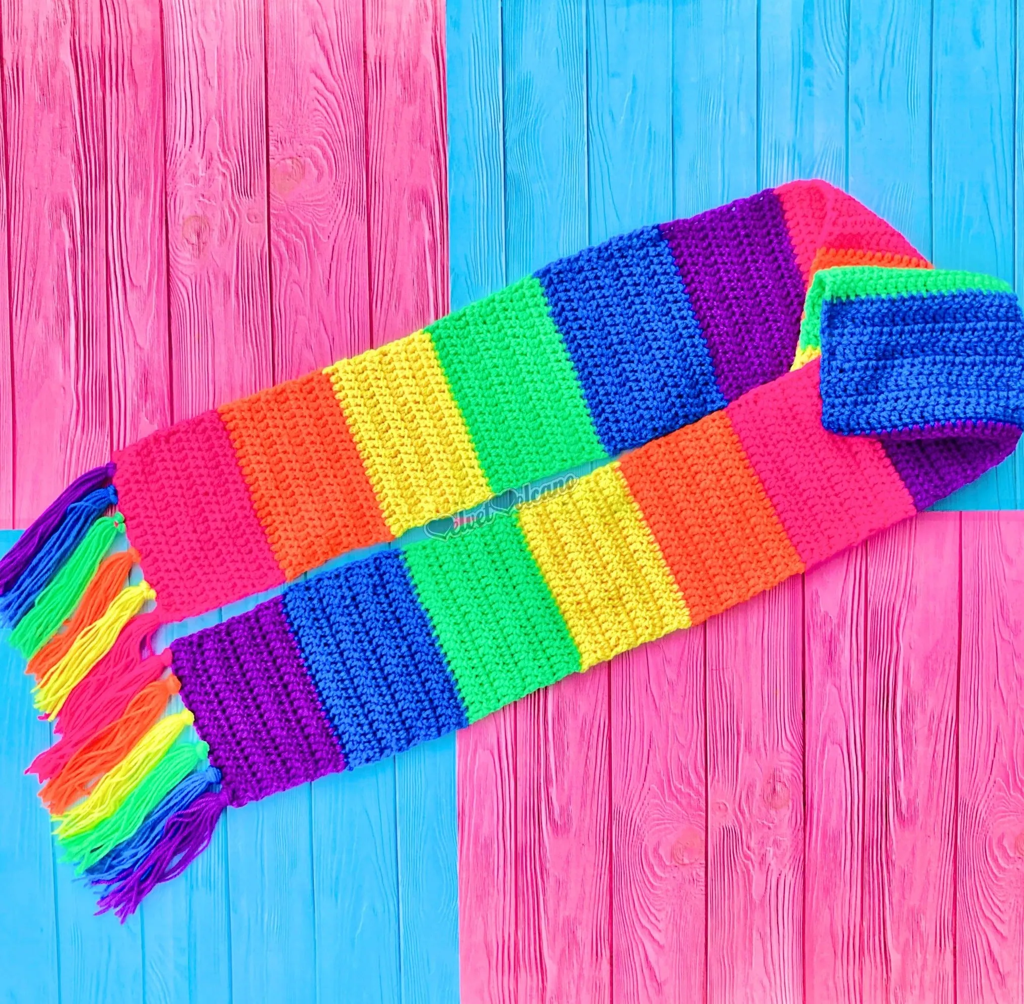 Chunky Neon Rainbow Striped Scarf