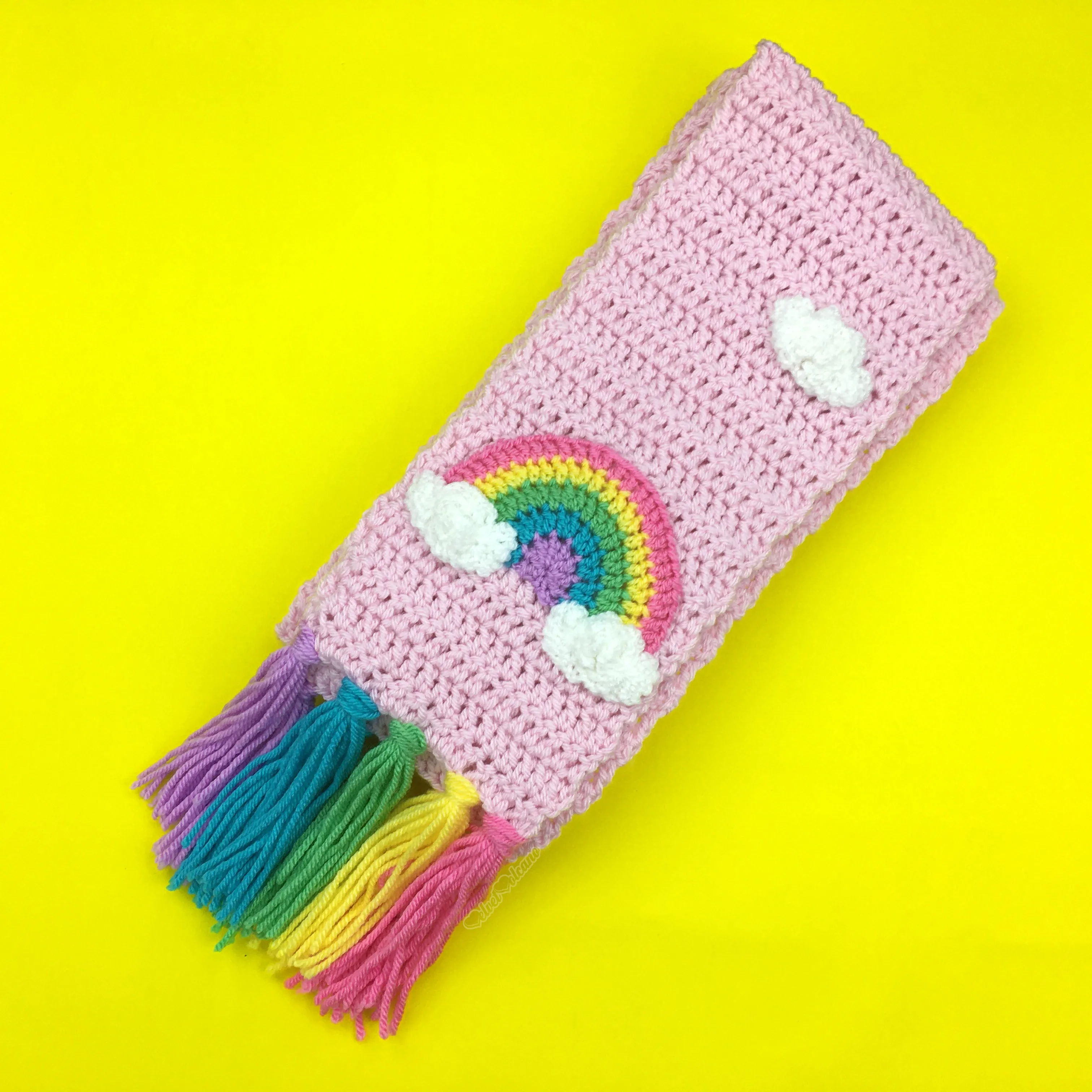 Chunky Pastel Rainbow Cloud Scarf & Fingerless Gloves Set (Baby Pink)