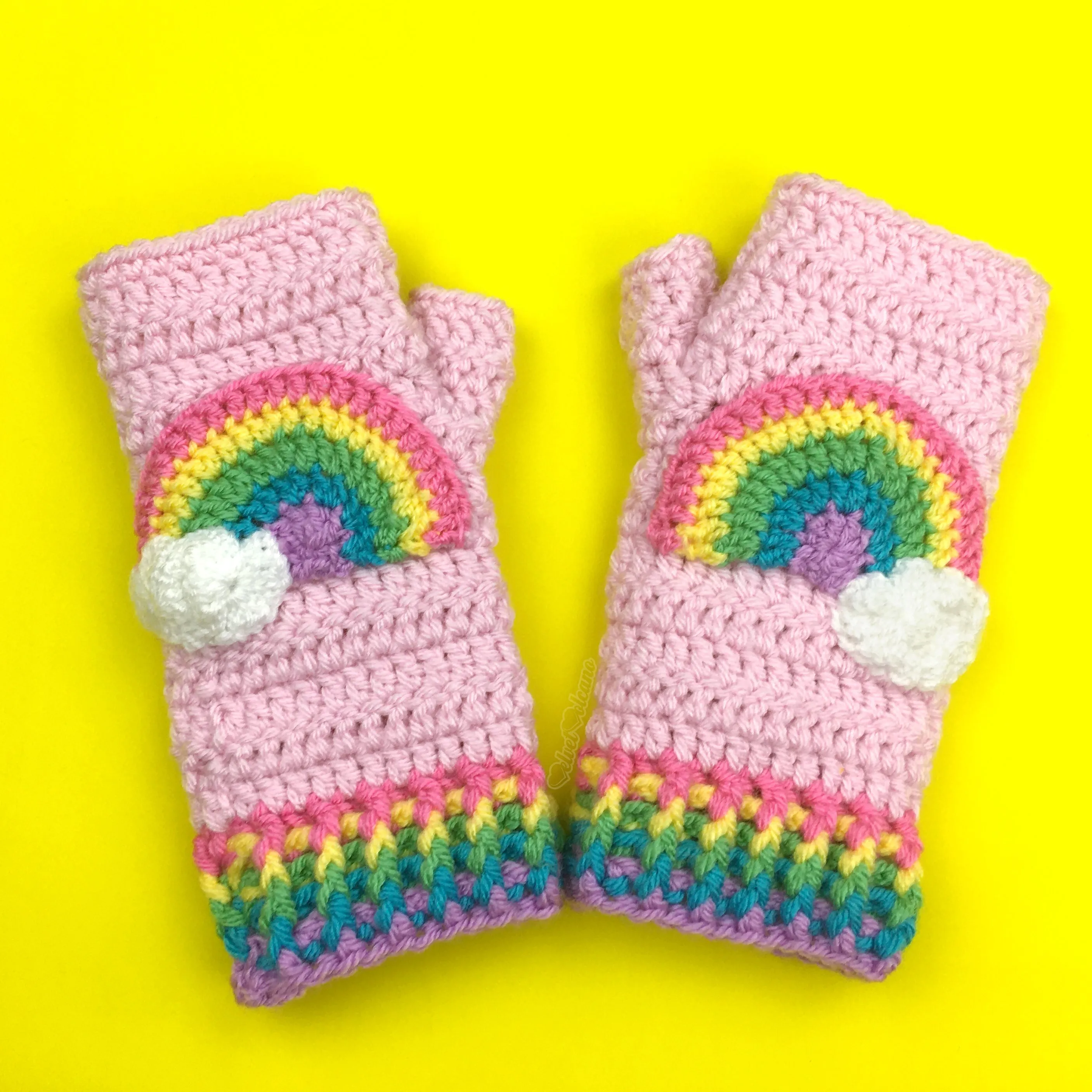 Chunky Pastel Rainbow Cloud Scarf & Fingerless Gloves Set (Baby Pink)