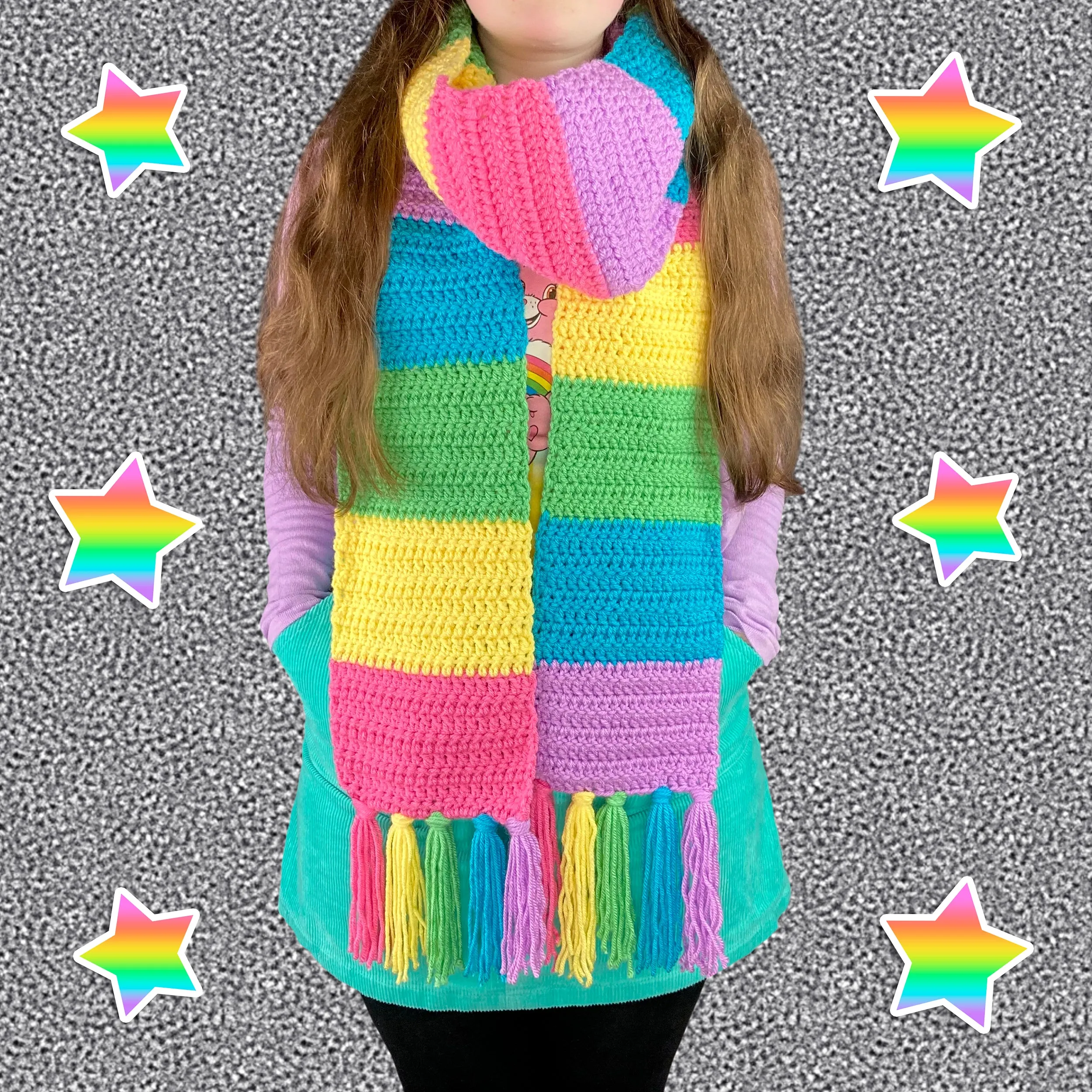 Chunky Pastel Rainbow Striped Scarf