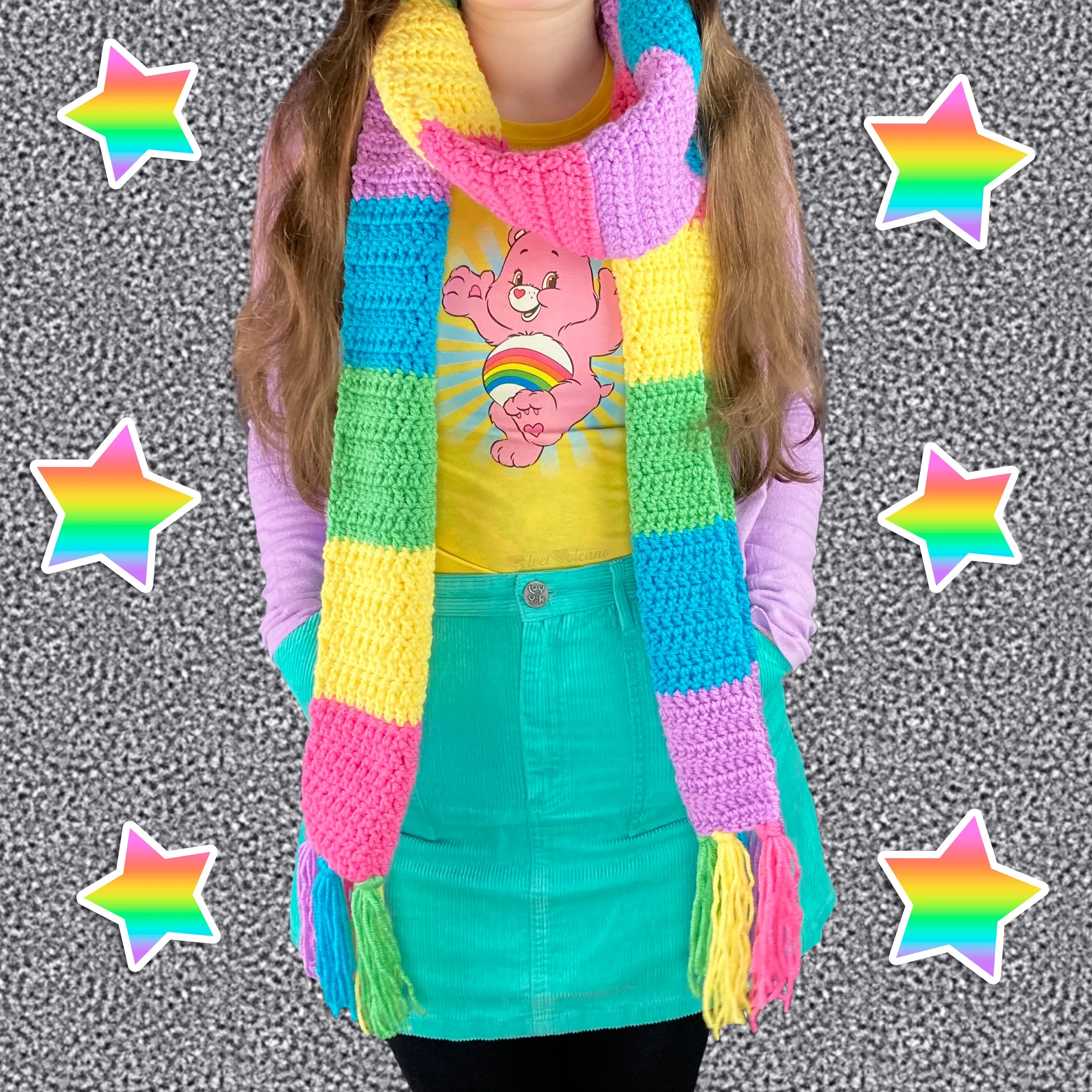 Chunky Pastel Rainbow Striped Scarf