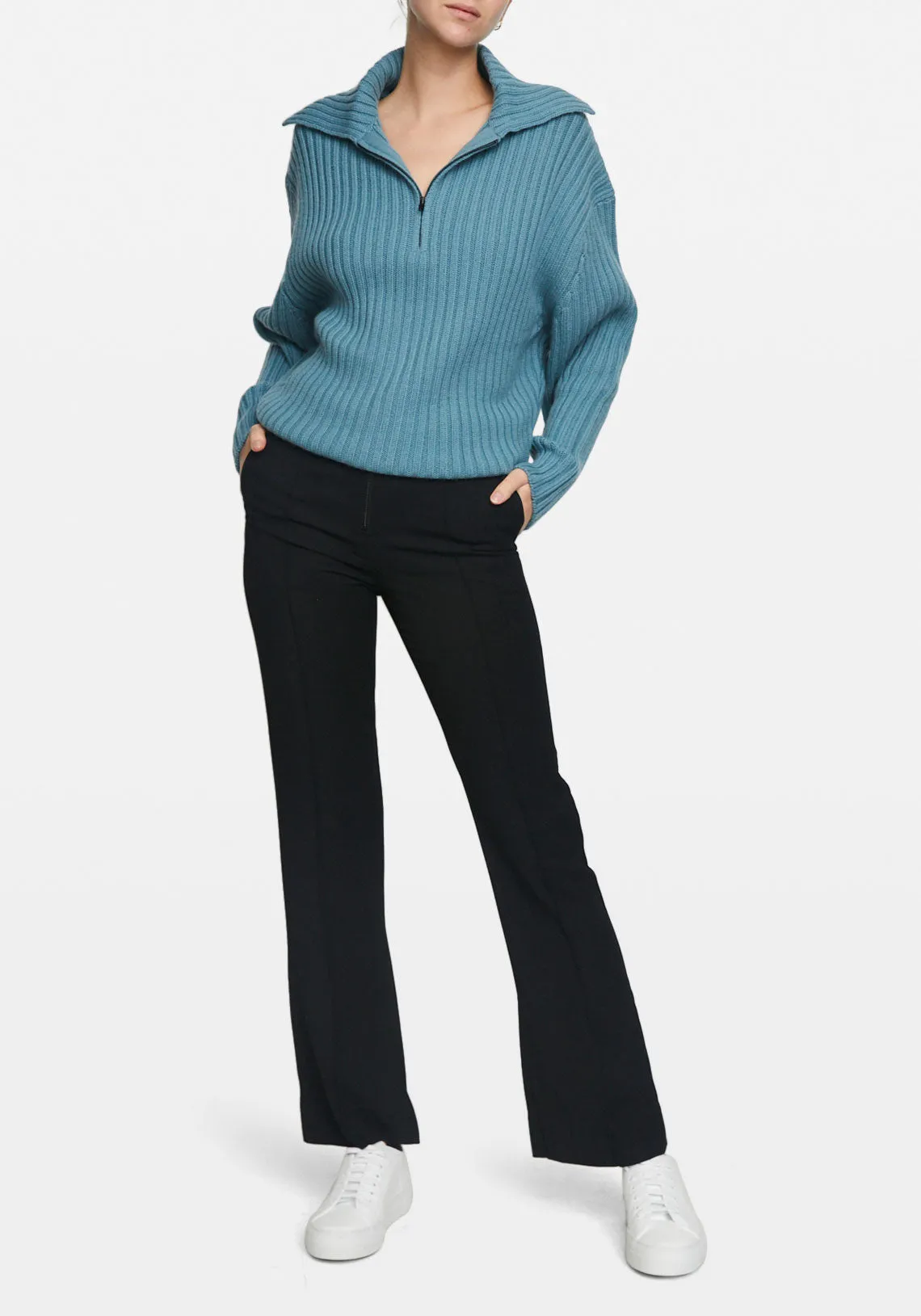 CHUNKY RIBBED POLO KNIT TEAL BLUE