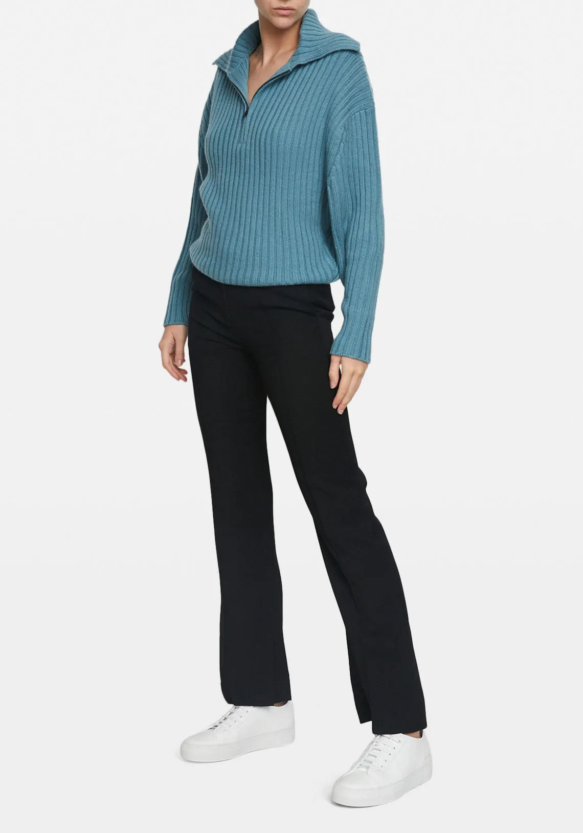 CHUNKY RIBBED POLO KNIT TEAL BLUE